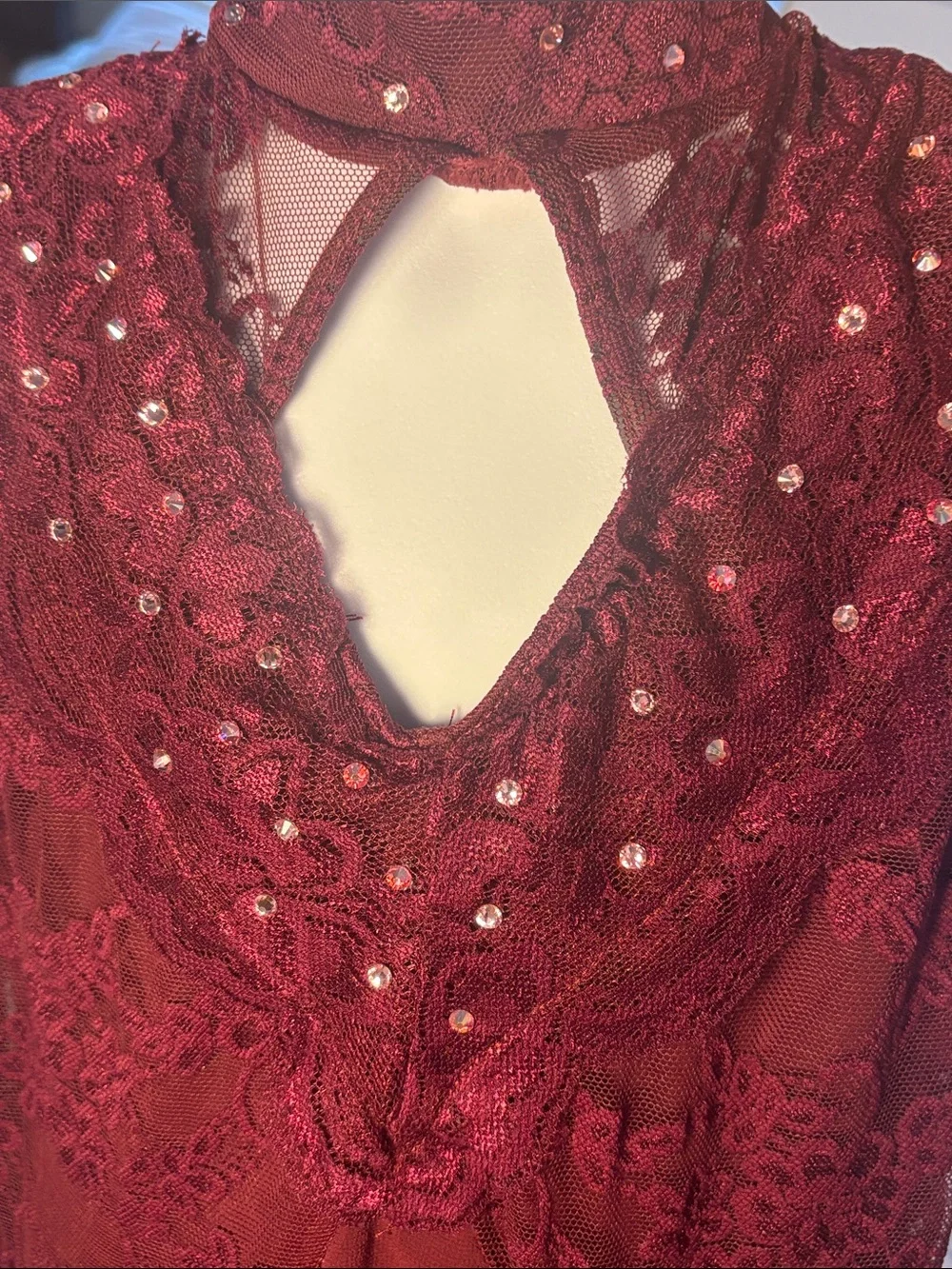 Girls Burgundy Lace & Chiffon Dance Costume Dress